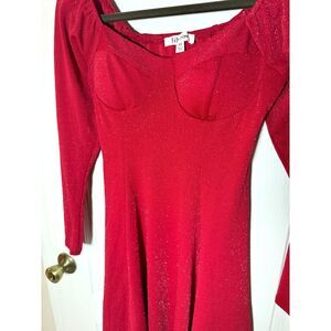 Lily Rose Red Long Sleeve Textured Skater Dress XS Fit FlareHoliday New Years